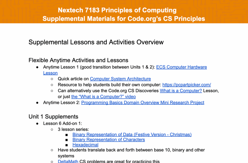 Principles of Computing (7183) Supplemental Lessons and Activities for ...