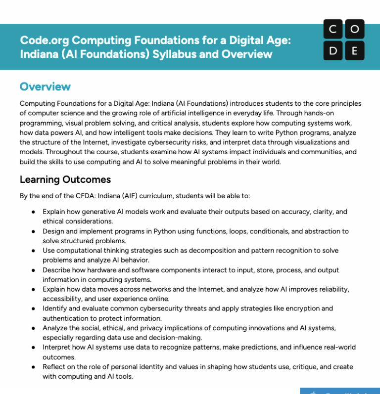 Code.org Computing Foundations for a Digital Age: Indiana (4565 ...